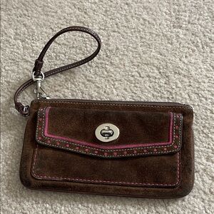 Coach Brown and Pink Wristlet Clutch